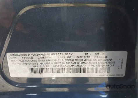 2010 Volkswagen Jetta Limited Edition из США, поврежденный, VIN 3VWRX7AJ8AM135273